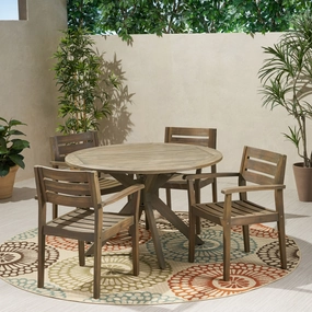 Outdoor 5 Piece Acacia Wood Dining Set with Round Table, Gray Finish - NH385503 outdoor lounge chair, patio sofa