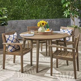 Outdoor 5 Piece Acacia Wood Dining Set with Straight Legged Dining Table, Gray Finish - NH975503 outdoor lounge chair, patio sofa