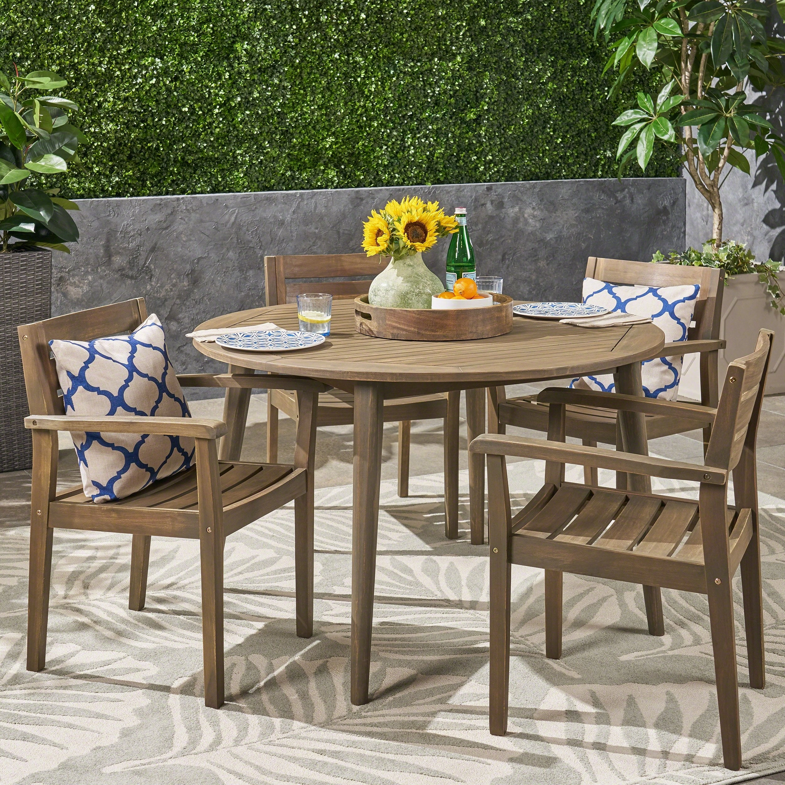 Outdoor 5 Piece Acacia Wood Dining Set with Straight Legged Dining Table, Gray Finish - NH975503 outdoor lounge chair, patio sofa