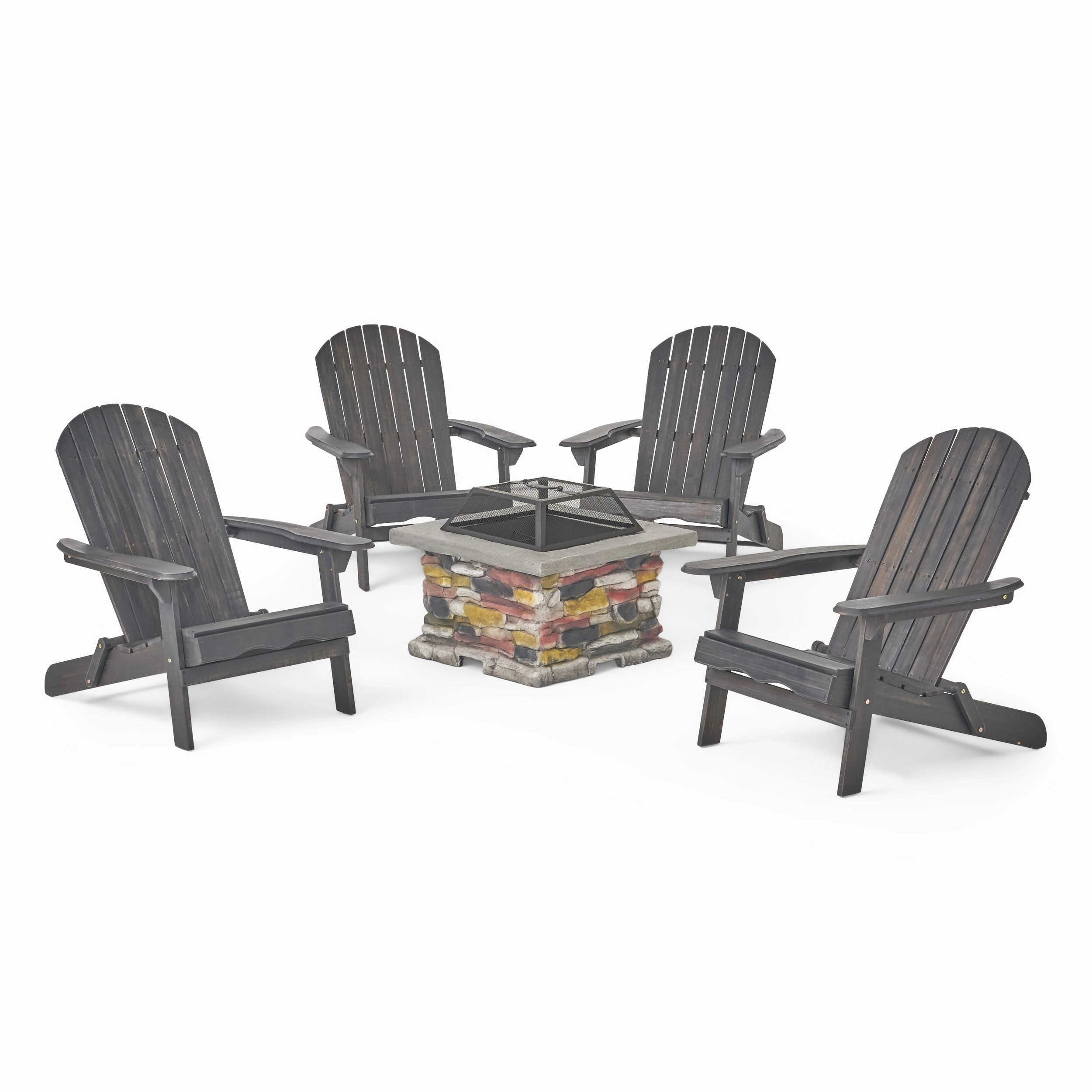 Outdoor 5 Piece Acacia Wood/ Light Weight Concrete Adirondack Chair Set with Fire Pit - NH313403 outdoor furniture, garden bench