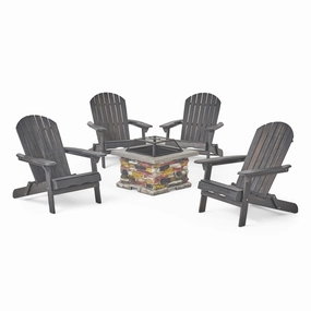 Outdoor 5 Piece Acacia Wood/ Light Weight Concrete Adirondack Chair Set with Fire Pit - NH313403 outdoor furniture, garden bench