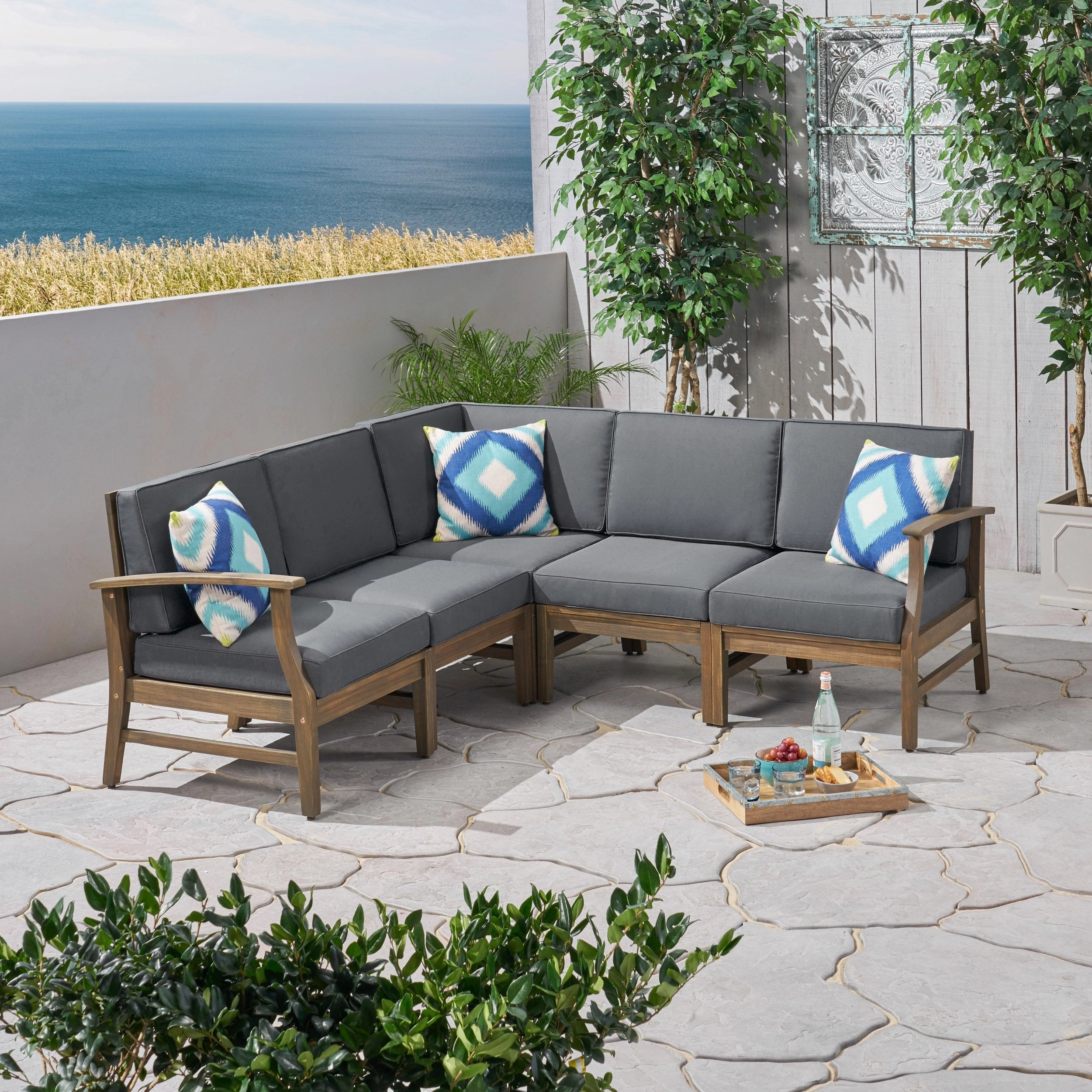 Outdoor 5 Piece Acacia Wood Sectional Sofa Set - NH223803 outdoor furniture, garden bench
