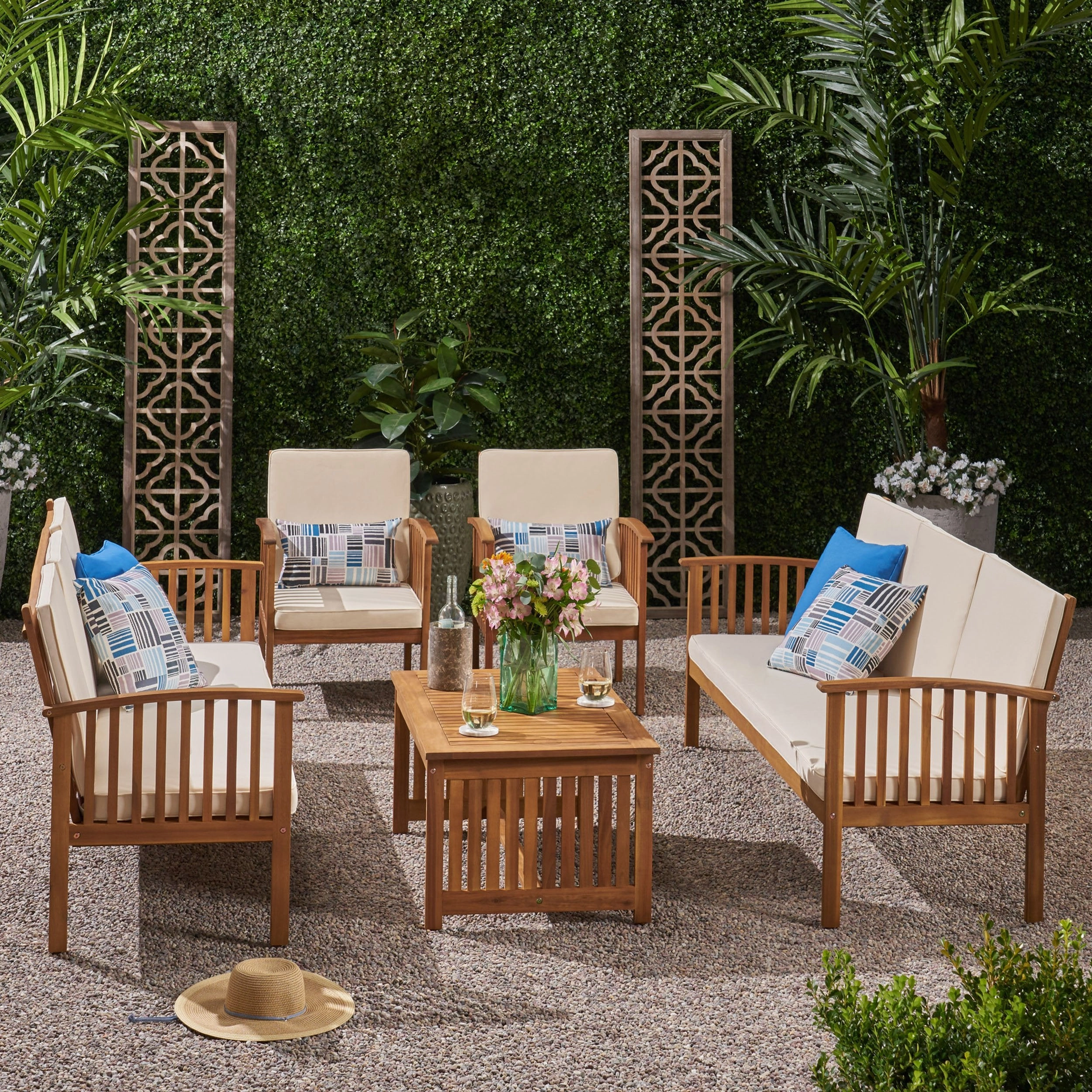 Outdoor 5 Piece Acacia Wood Sofa Conversational Set - NH202803 outdoor furniture, garden bench