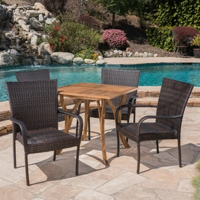 Outdoor 5 Piece Acacia Wood/ Wicker Dining Set, Teak Finish and Multibrown - NH403403 outdoor lounge chair, patio sofa
