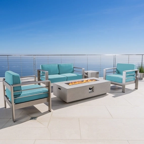 Outdoor 5 Piece Aluminum Chat Set with Sunbrella Cushions and Fire Pit - NH693303 outdoor furniture, garden bench