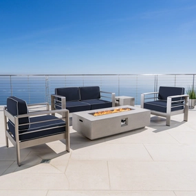 Outdoor 5 Piece Aluminum Chat Set with Sunbrella Cushions and Fire Pit - NH793303 outdoor furniture, garden bench