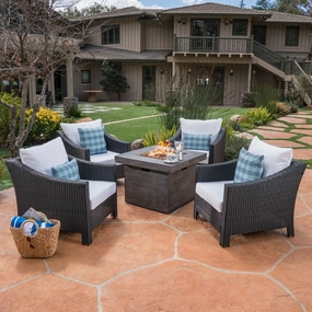 Outdoor 5 Piece Black Wicker Club Chairs Fire Pit Chat Set - NH446303 outdoor furniture, garden bench