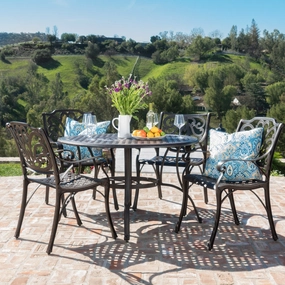 Outdoor 5 Piece Bronze Cast Aluminum Circular Dining Set - NH012003 outdoor lounge chair, patio sofa