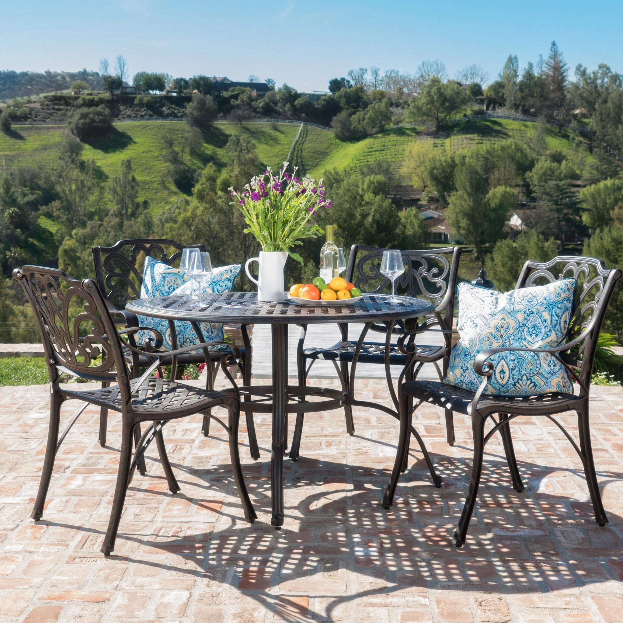 Outdoor 5 Piece Bronze Cast Aluminum Circular Dining Set - NH012003 outdoor lounge chair, patio sofa