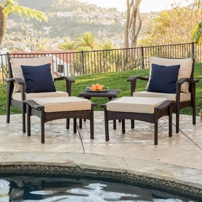 Outdoor 5-piece Brown Wicker Seating Set with Cushions - NH927692 outdoor furniture, garden bench