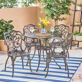 Outdoor 5 Piece Cast Aluminum Dining Set, Shiny Copper - NH614503 outdoor lounge chair, patio sofa