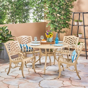 Outdoor 5 Piece Cast Aluminum Round Dining Set - NH596503 outdoor lounge chair, patio sofa