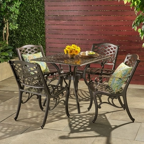 Outdoor 5-piece Cast Aluminum Square Bronze Dining Set - NH395692 outdoor lounge chair, patio sofa