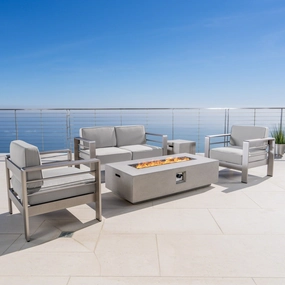 Outdoor 5 Piece Chat Set with Cushions and Fire Pit - NH493303 outdoor furniture, garden bench