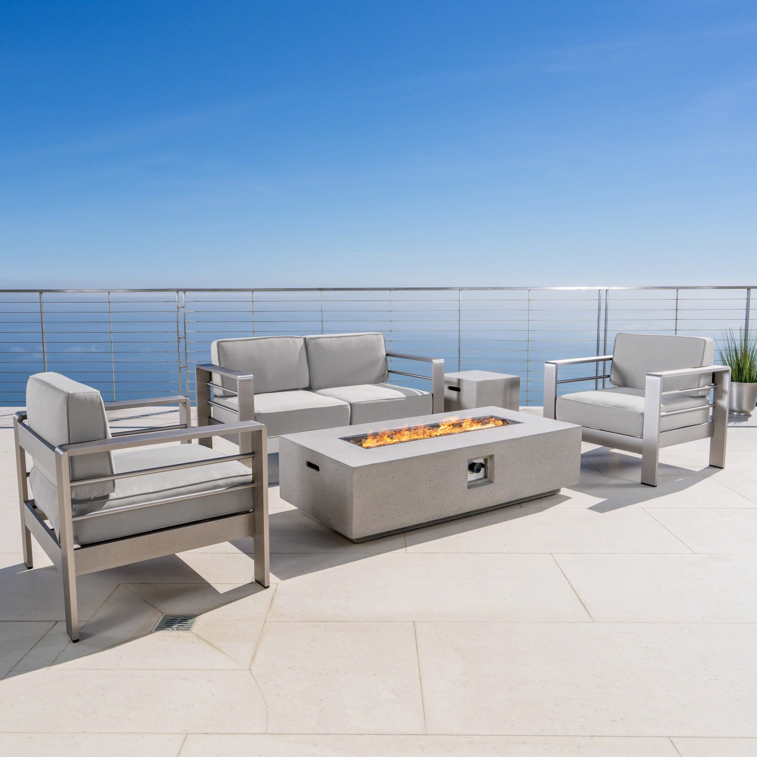 Outdoor 5 Piece Chat Set with Cushions and Fire Pit - NH493303 outdoor furniture, garden bench