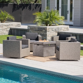 Outdoor 5 Piece Chat Set with Mixed Black Wicker Chairs and Fire Pit - NH452203 outdoor furniture, garden bench
