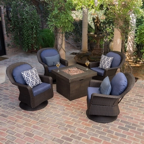 Outdoor 5 Piece Dark Brown Wicker Chair Fire Pit Chat Set - NH671203 outdoor furniture, garden bench