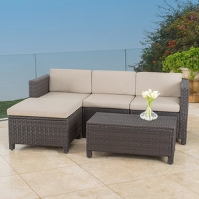 Outdoor 5-piece Dark Brown Wicker Sectional Sofa Set with Beige Cushions - NH376692 outdoor furniture, garden bench