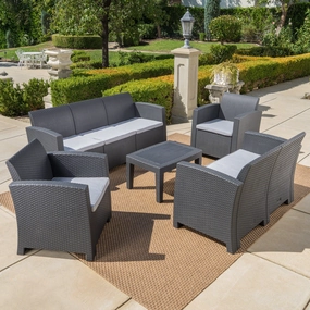 Outdoor 5 Piece Faux Wicker Rattan Chat Set with Sofa and Water Resistant Cushions - NH716203 outdoor furniture, garden bench