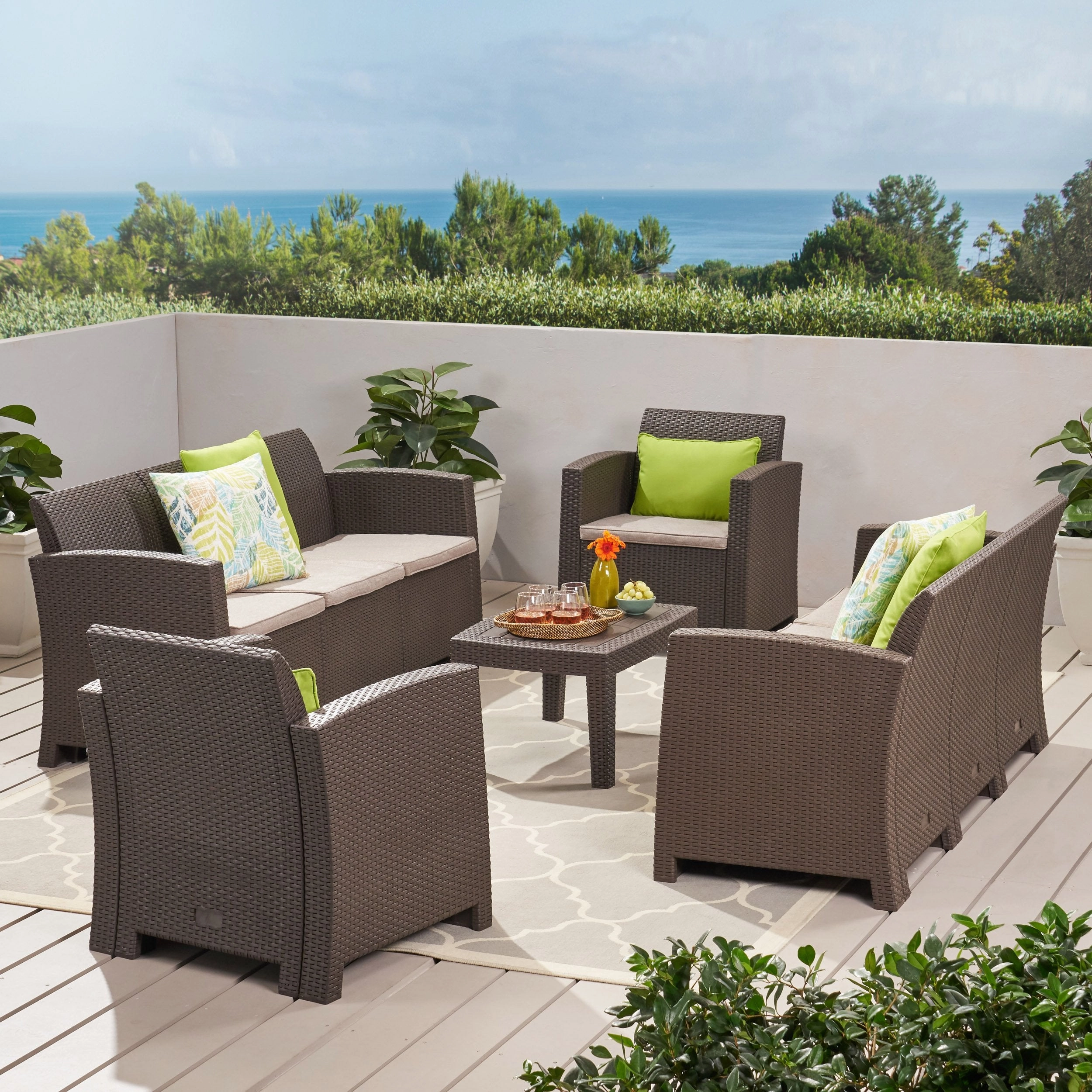 Outdoor 5 Piece Faux Wicker Rattan Style Chat Set - NH426203 outdoor furniture, garden bench