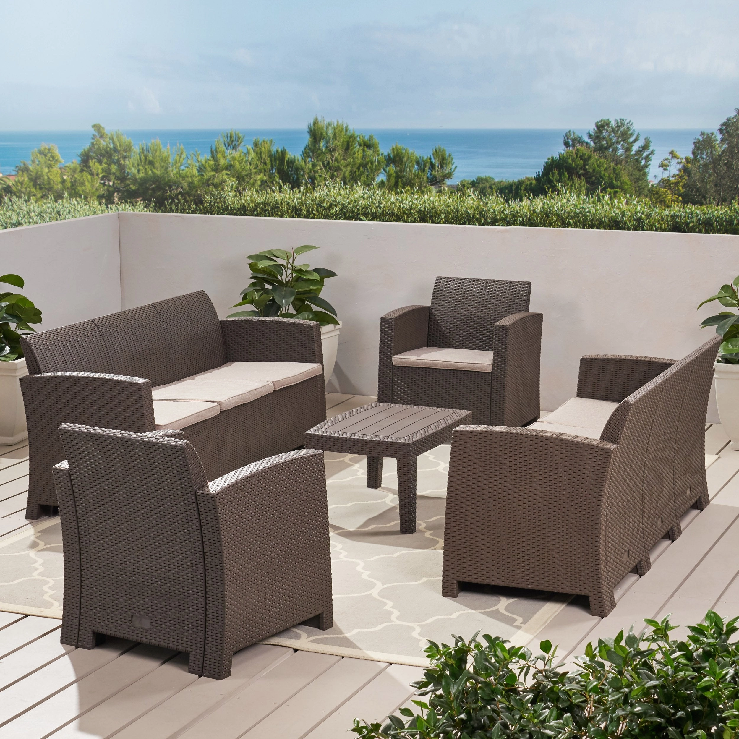 Outdoor 5 Piece Faux Wicker Rattan Style Chat Set - NH426203