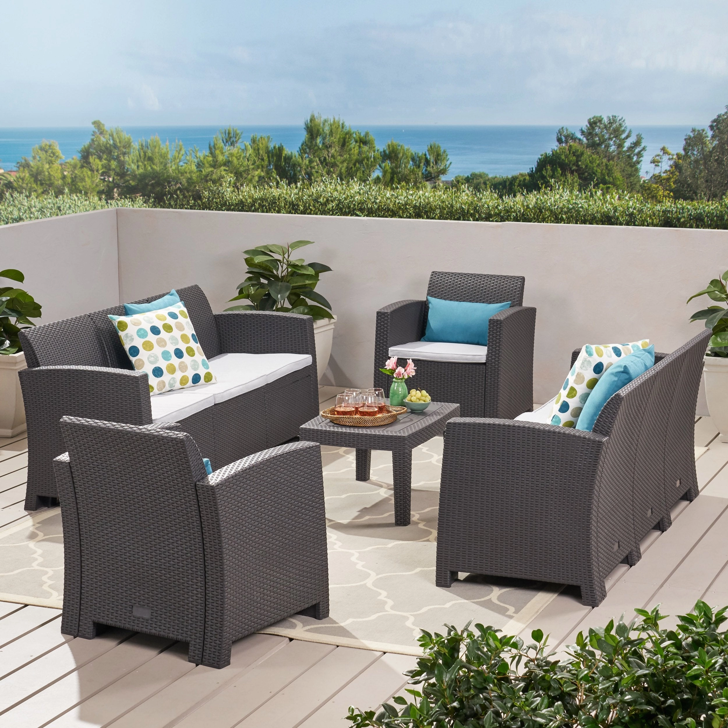 Outdoor 5 Piece Faux Wicker Rattan Style Chat Set - NH426203