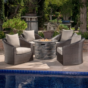 Outdoor 5 Piece Fire Pit Wicker Swivel Club Chair Chat Set - NH635203 outdoor furniture, garden bench