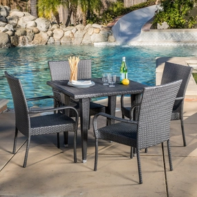 Outdoor 5-Piece Gray Wicker Dining Set with Stackable Chairs - NH486692 outdoor lounge chair, patio sofa