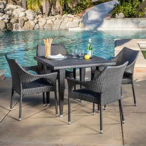 Outdoor 5-Piece Gray Wicker Dining Set with Stacking Chairs - NH196692 outdoor lounge chair, patio sofa