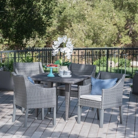 Outdoor 5 Piece Gray Wicker Dining Set with Water Resistant Cushions - NH123203 outdoor lounge chair, patio sofa