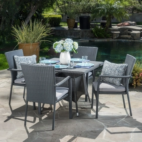 Outdoor 5 Piece Grey Wicker Dining Set with Cushions - NH202003 outdoor lounge chair, patio sofa