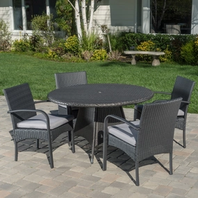 Outdoor 5 Piece Grey Wicker Dining Set with Cushions - NH402003 outdoor lounge chair, patio sofa