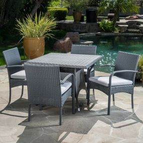 Outdoor 5 Piece Grey Wicker Dining Set with Cushions - NH702003 outdoor lounge chair, patio sofa