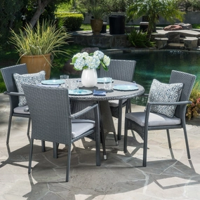 Outdoor 5 Piece Grey Wicker Dining Set with Cushions - NH991003 outdoor lounge chair, patio sofa