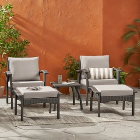 Outdoor 5-piece Grey Wicker Seating Set with Cushions - NH037692 outdoor furniture, garden bench