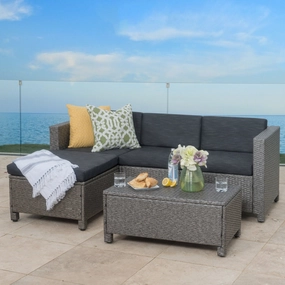 Outdoor 5-piece Grey Wicker Sectional Sofa Set with Black Cushions - NH766692 outdoor furniture, garden bench