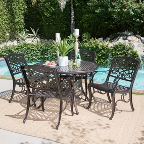 Outdoor 5 Piece Hammered Bronze Finished Aluminum Dining Set with Expandable Table - NH672103 outdoor lounge chair, patio sofa