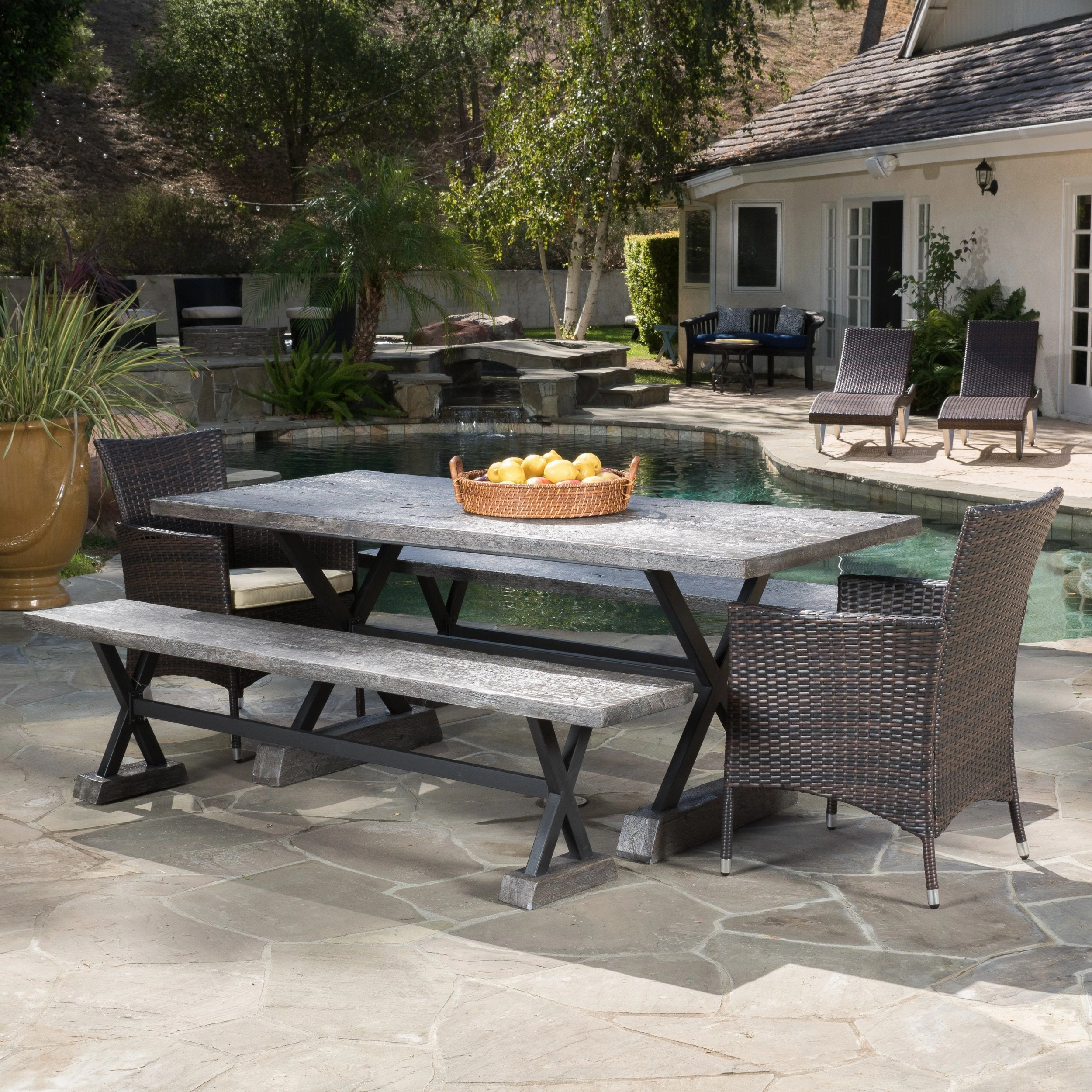 Outdoor 5 Piece Lightweight Concrete Dining Set with Benches - NH219592 outdoor lounge chair, patio sofa