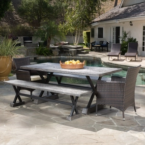 Outdoor 5 Piece Lightweight Concrete Dining Set with Benches - NH219592 outdoor lounge chair, patio sofa