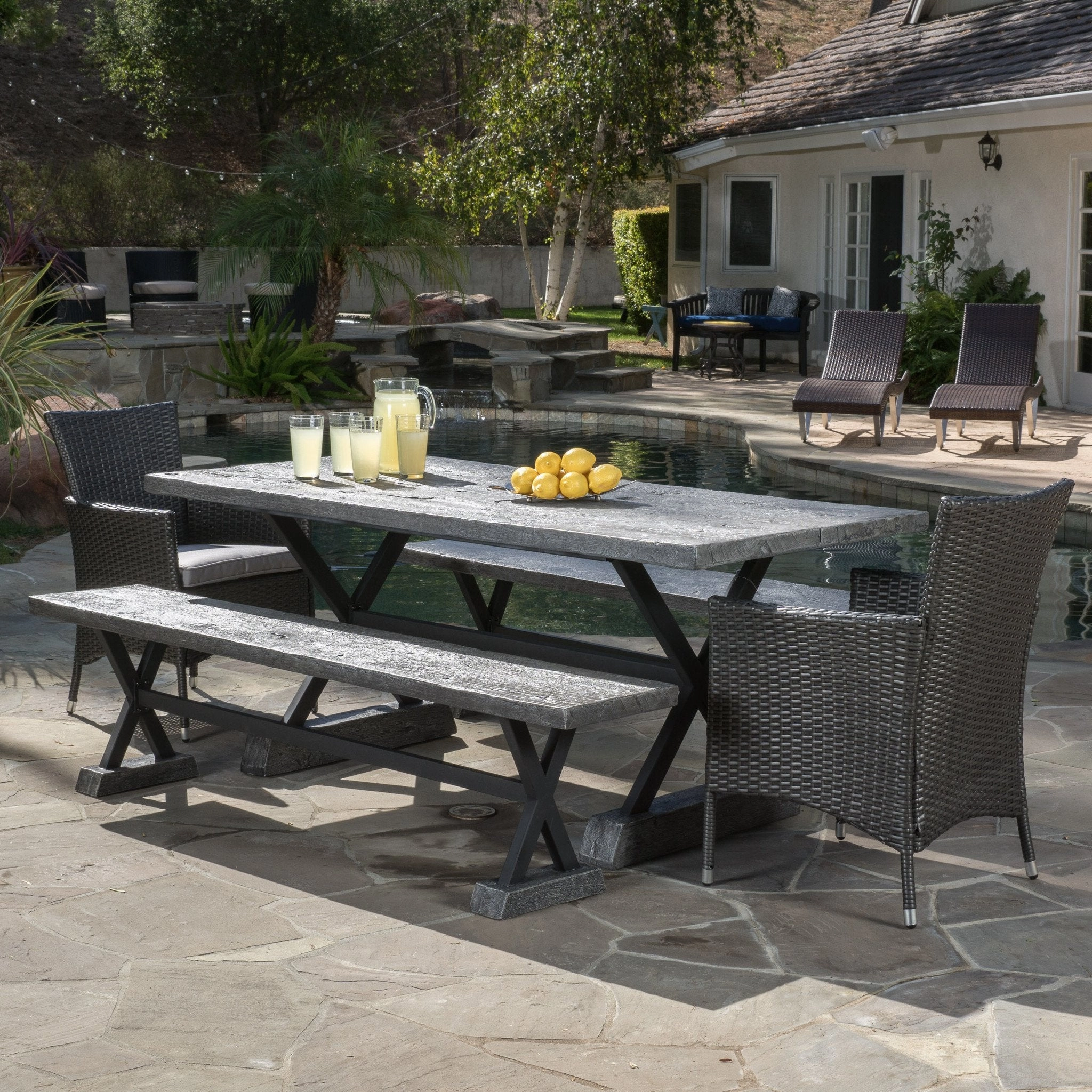 Outdoor 5 Piece Lightweight Concrete Dining Set with Benches - NH909592 outdoor lounge chair, patio sofa