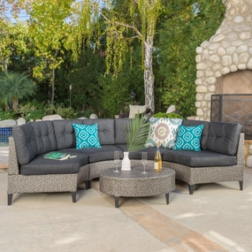 Outdoor 5 Piece Mixed Black Wicker Sofa Set with Dark Grey Water Resistant Fabric Cushions - NH416992 outdoor furniture, garden bench