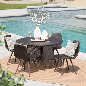 Outdoor 5 Piece Multi-brown Wicker Circular Dining Set - NH469103 outdoor lounge chair, patio sofa