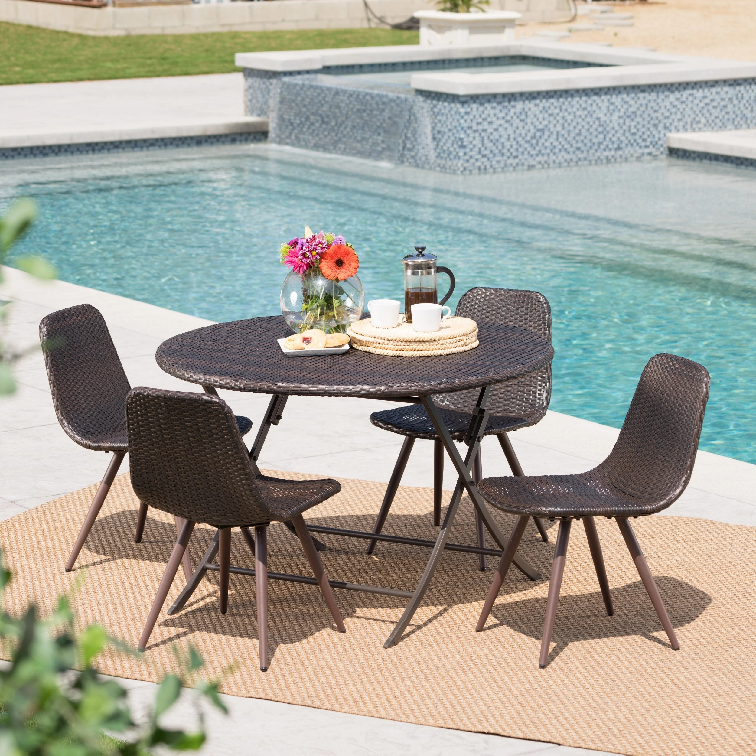 Outdoor 5 Piece Multi-brown Wicker Dining Set with Foldable Table - NH210203 outdoor lounge chair, patio sofa