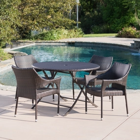 Outdoor 5-Piece Multi-Brown Wicker Dining Set with Foldable Table - NH400203 outdoor lounge chair, patio sofa