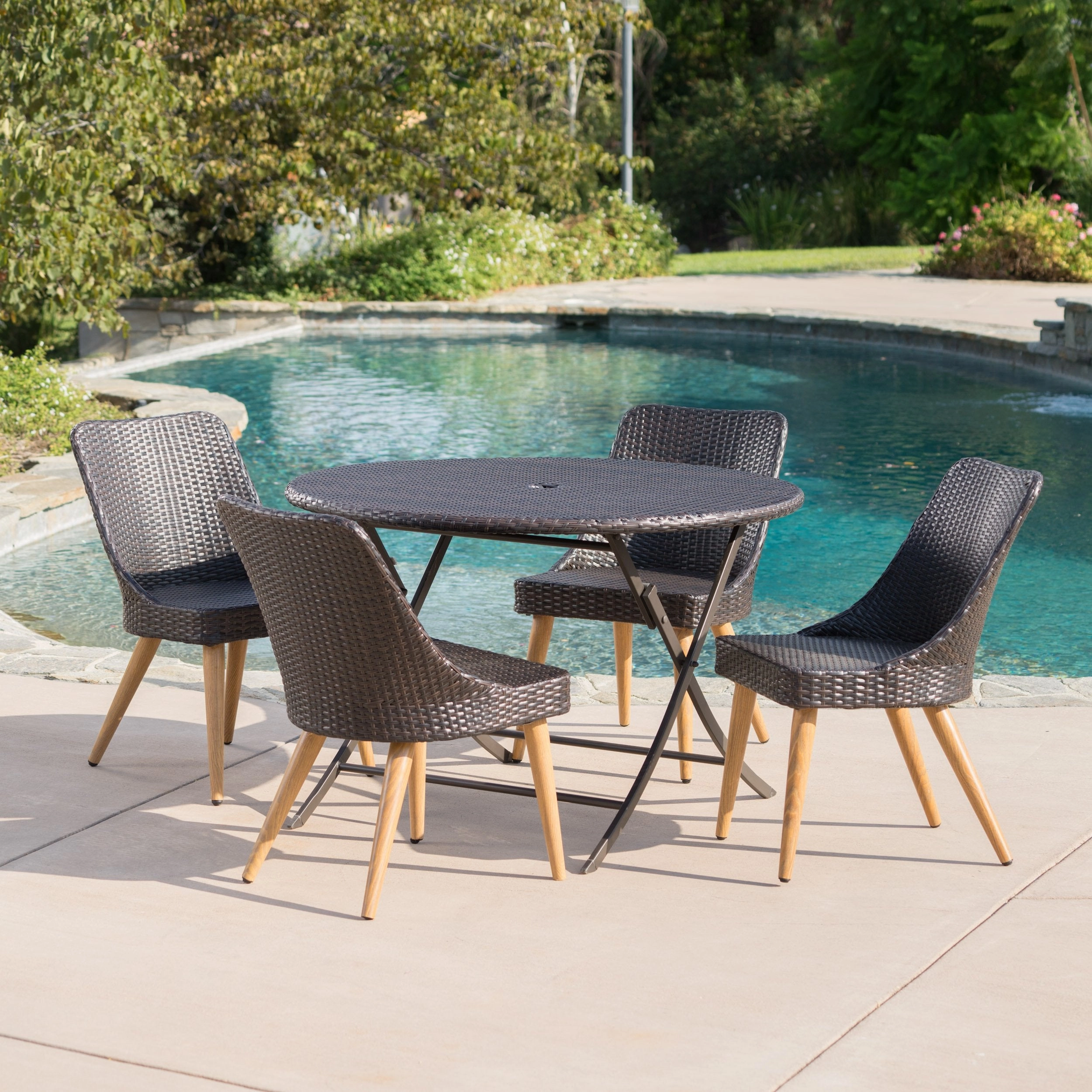 Outdoor 5 Piece Multi-brown Wicker Dining Set with Table and Chairs - NH110203
