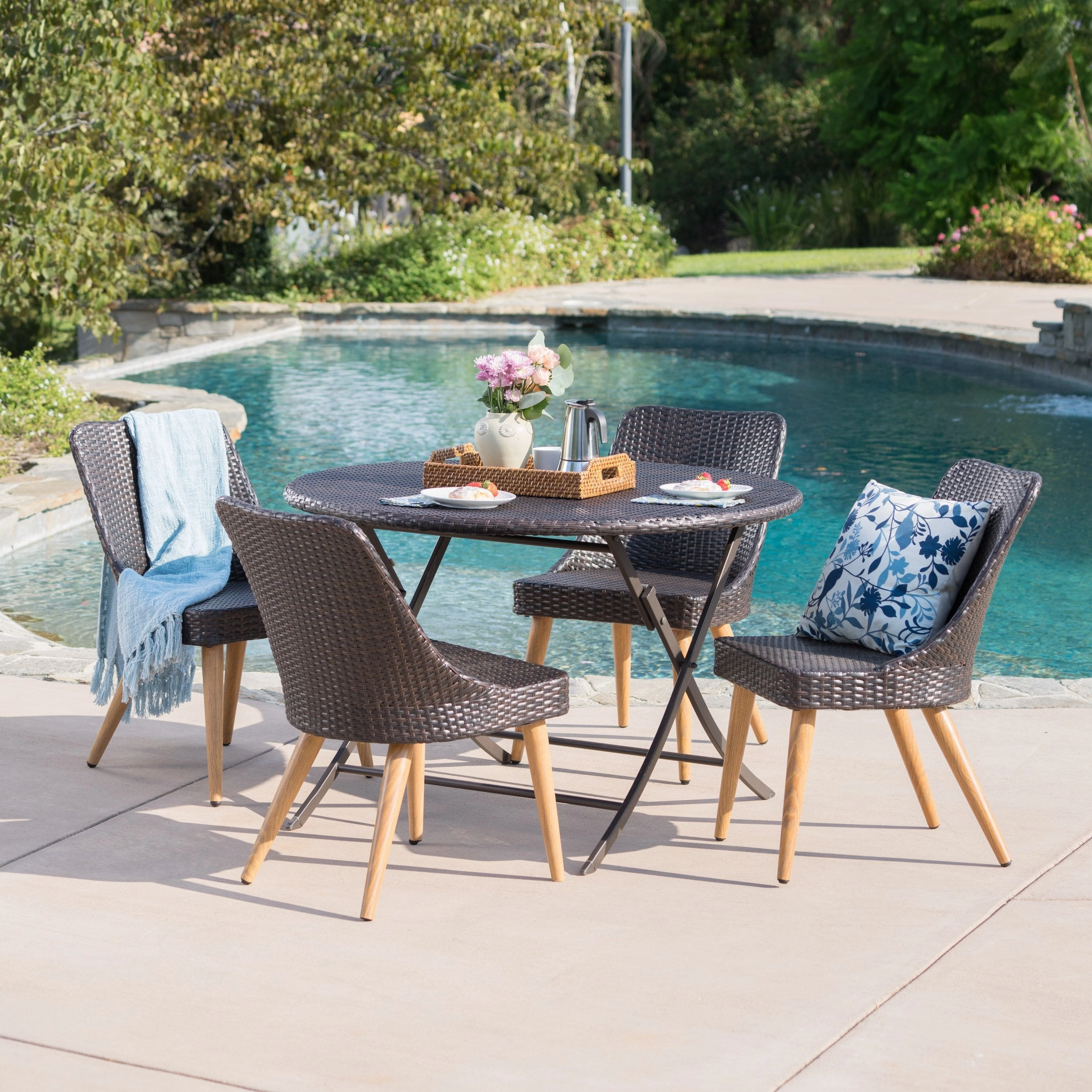 Outdoor 5 Piece Multi-brown Wicker Dining Set with Table and Chairs - NH110203 outdoor lounge chair, patio sofa