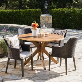 Outdoor 5 Piece Multi-brown Wicker Round Dining Set - NH474203 outdoor lounge chair, patio sofa