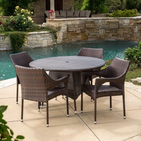 Outdoor 5-Piece Multi-Brown Wicker Round Dining Set with Umbrella Hole - NH018592 outdoor lounge chair, patio sofa