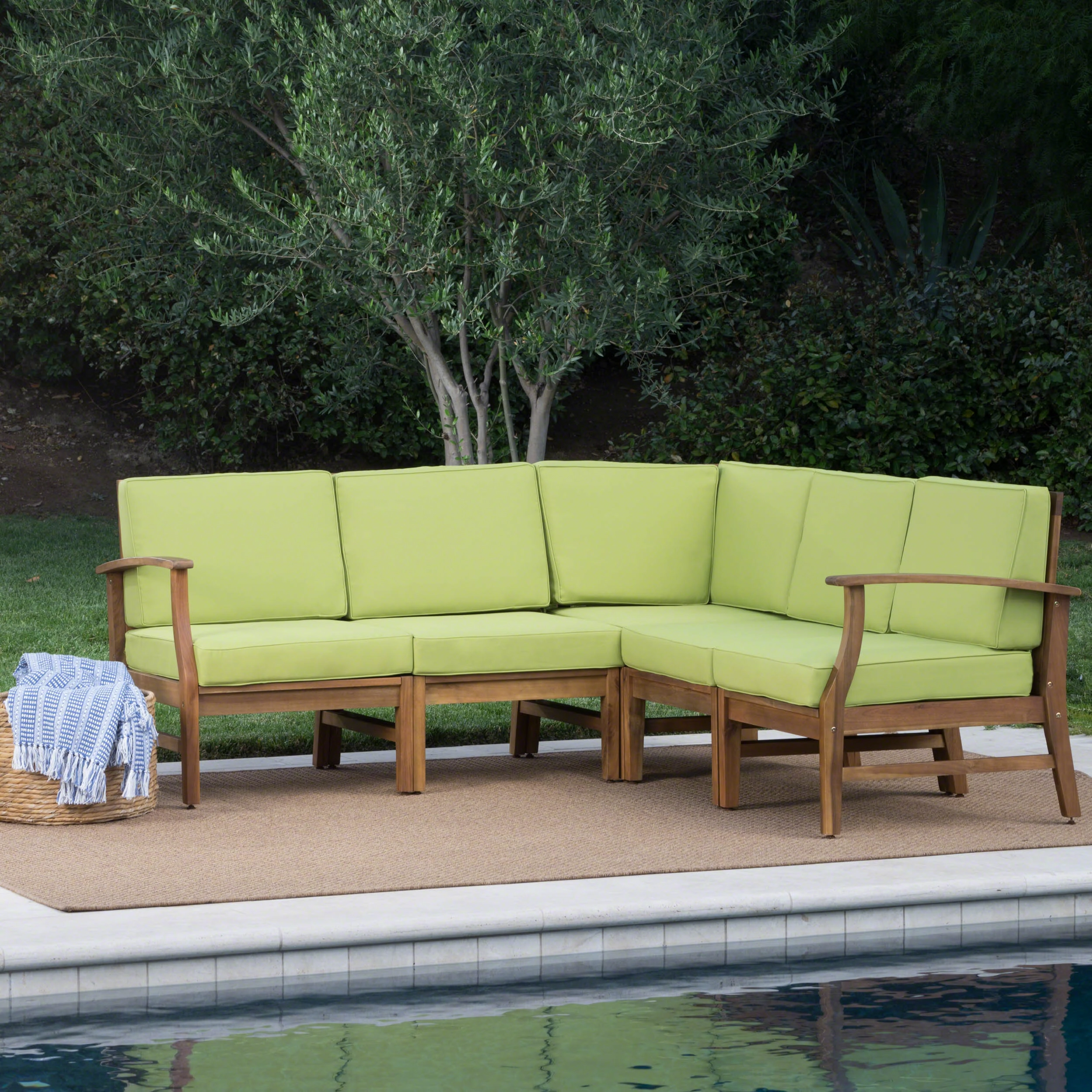 Outdoor 5 Piece Sectional with Green Water Resistant Cushions - NH739003 outdoor furniture, garden bench