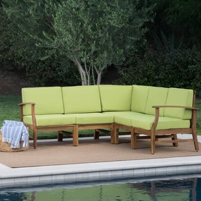 Outdoor 5 Piece Sectional with Green Water Resistant Cushions - NH739003 outdoor furniture, garden bench